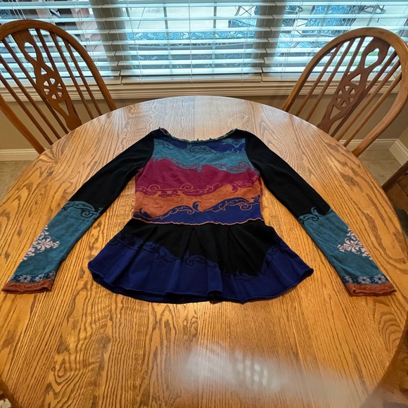Source Unknown Sweaters - Boutique Multi Colored Black Blue Teal Wool Peplum Sweater M Missing tag
